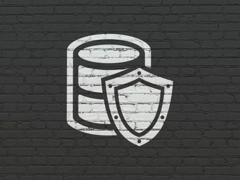 Programming concept: Database With Shield on wall background Stock Illustration