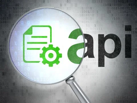 Programming concept: Gear and Api with optical glass 스톡 일러스트