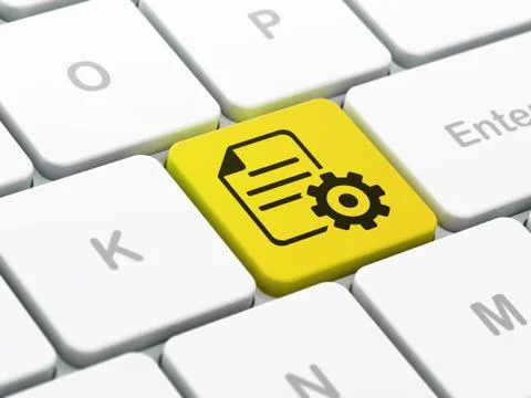 Programming concept: Gear on computer keyboard background Illustrazione stock