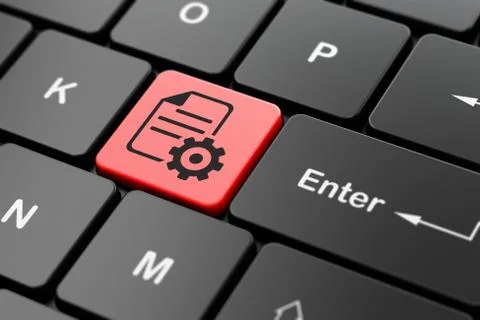 Programming concept: Gear on computer keyboard background Illustrazione stock
