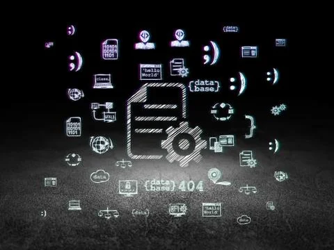 Programming concept: Gear in grunge dark room Stock-Illustration