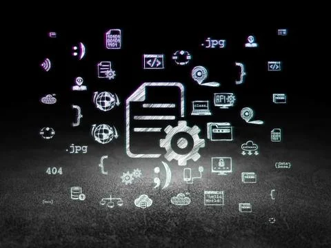 Programming concept: Gear in grunge dark room Stock Illustration