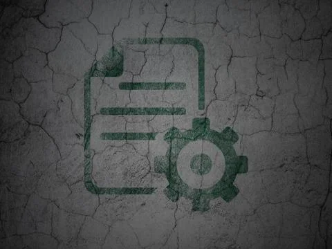 Programming concept: Gear on grunge wall background Illustrazione stock