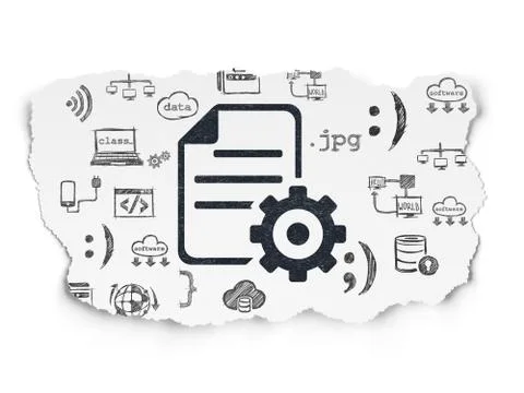 Programming concept: Gear on Torn Paper background 스톡 일러스트