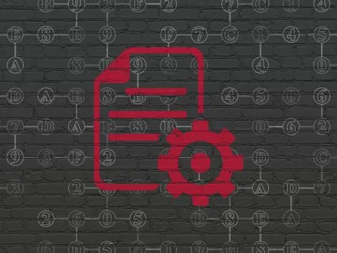 Programming concept: Gear on wall background Stock Illustration