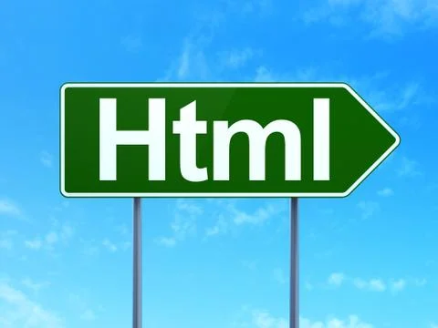 Programming concept: Html on road sign background 스톡 일러스트
