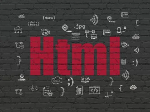 Programming concept: Html on wall background Stock Illustration