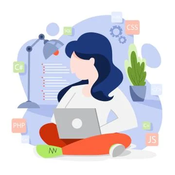 Programming concept. Idea of working on the computer Illustrazione stock