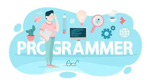 Programming concept. Idea of working on the computer Stock Illustration