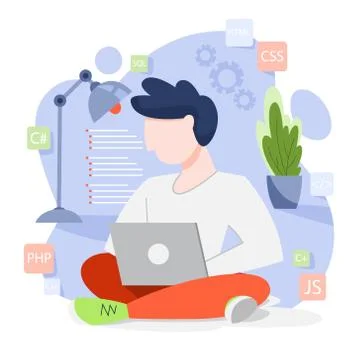 Programming concept. Idea of working on the computer Stock Illustration