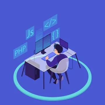 Programming concept. Idea of working on the computer 스톡 일러스트