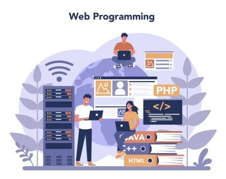 Programming concept. Idea of working on the computer, coding, Stock Illustration