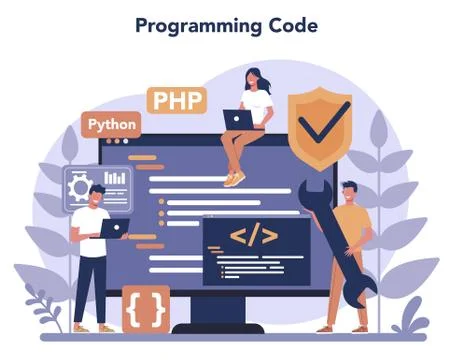 Programming concept. Idea of working on the computer, coding, Stock Illustration