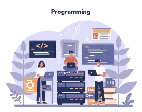 Programming concept. Idea of working on the computer, coding, Stock Illustration