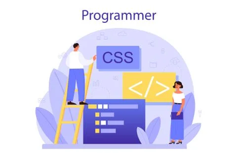 Programming concept. Idea of working on the computer, coding, testing Stock Illustration