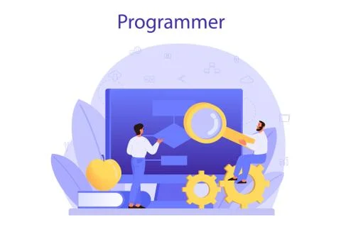 Programming concept. Idea of working on the computer, coding, testing Stock Illustration