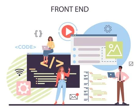 Programming concept. Idea of working on the computer, Illustrazione stock