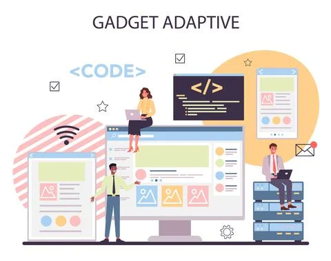 Programming concept. Idea of working on the computer, Illustrazione stock