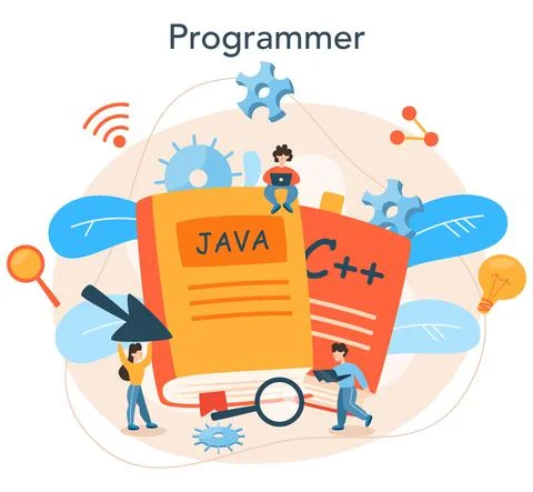 Programming concept. Idea of working on the computer, coding, Illustrazione stock