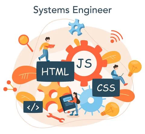 Programming concept. Idea of working on the computer, coding, Illustrazione stock