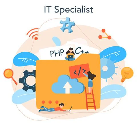 Programming concept. Idea of working on the computer, coding, Stock Illustration