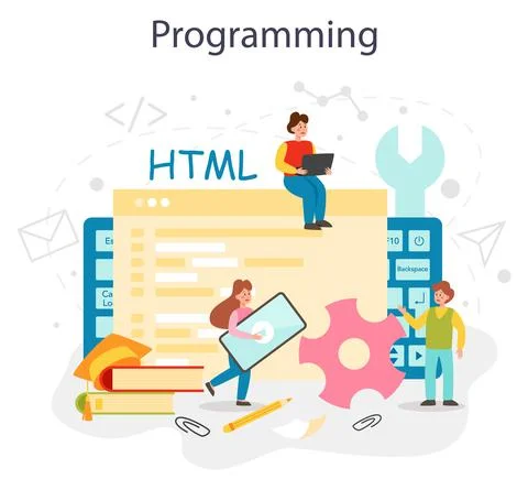 Programming concept. IT education, student writing a software Stock Illustration