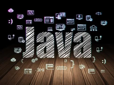 Programming concept: Java in grunge dark room Stock Illustration