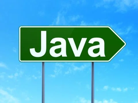 Programming concept: Java on road sign background 库存插图
