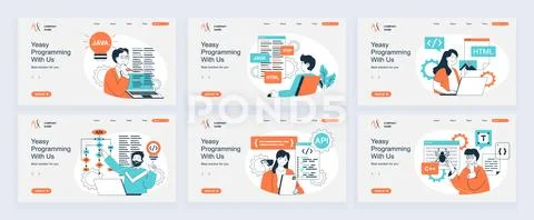 Programming concept of landing page with slide templates set in flat design.. Stock Illustration