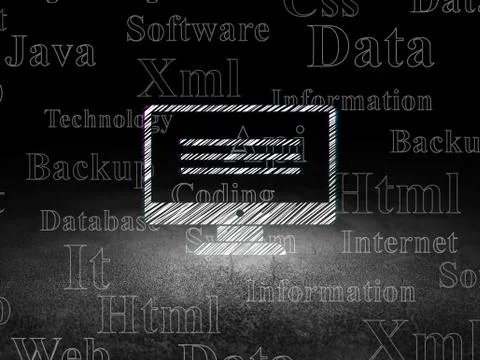 Programming concept: Monitor in grunge dark room Stock Illustration