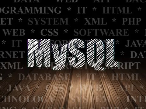 Programming concept: MySQL in grunge dark room 스톡 일러스트
