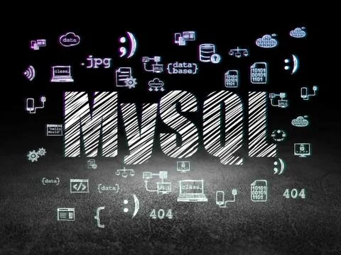 Programming concept: MySQL in grunge dark room 스톡 일러스트