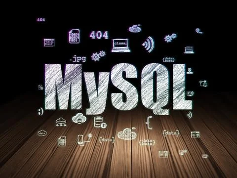 Programming concept: MySQL in grunge dark room 스톡 일러스트