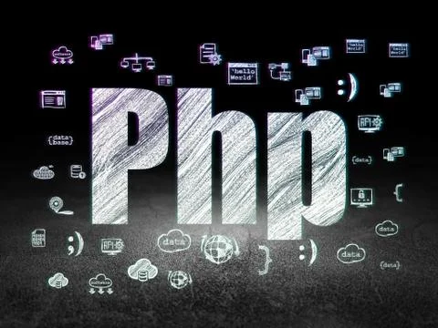 Programming concept: Php in grunge dark room イラスト素材