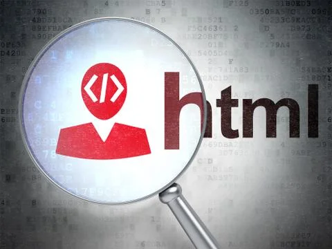 Programming concept: Programmer and Html with optical glass Stock Illustration