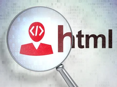 Programming concept: Programmer and Html with optical glass Stock Illustration
