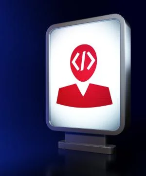 Programming concept: Programmer on billboard background Illustrazione stock