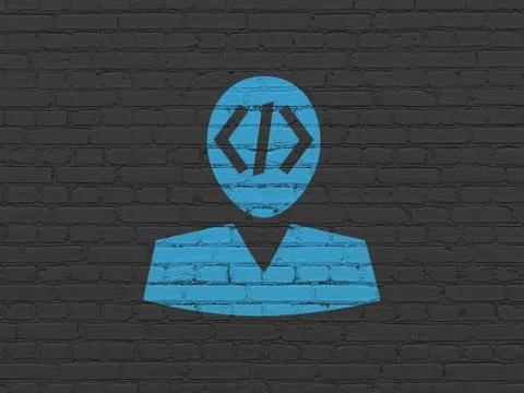 Programming concept: Programmer on wall background Illustrazione stock