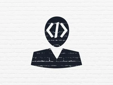 Programming concept: Programmer on wall background Illustrazione stock