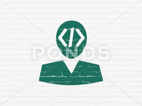 Programming concept: Programmer on wall background ~ Clip Art #67494011