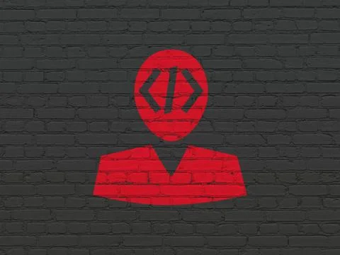 Programming concept: Programmer on wall background 스톡 일러스트