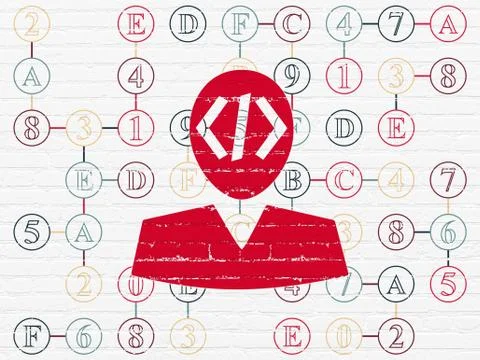 Programming concept: Programmer on wall background 스톡 일러스트