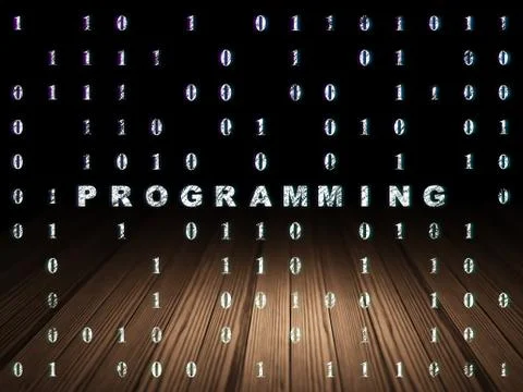 Programming concept: Programming in grunge dark room Stock Illustration