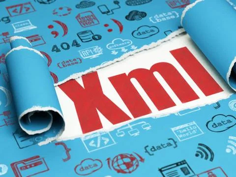 Programming concept: red text Xml under the piece of  torn paper Stock Illustration