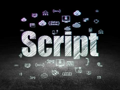 Programming concept: Script in grunge dark room イラスト素材