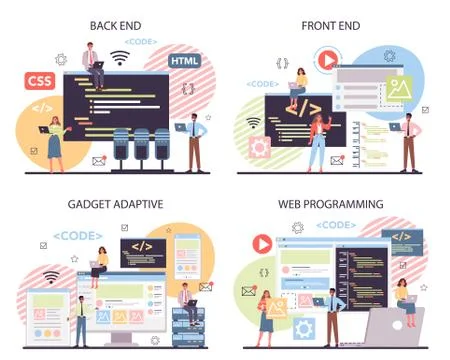 Programming concept set. Idea of working on the computer, Illustrazione stock