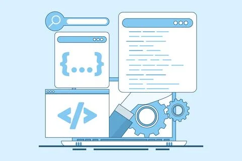 Programming Concept, Software development and programming. Stock Illustration