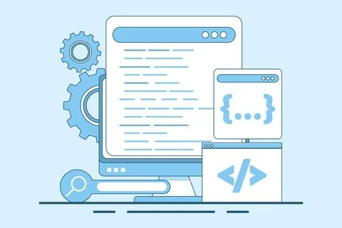 Programming Concept, Software development and programming. 스톡 일러스트