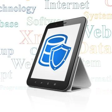 Programming concept: Tablet Computer with Database With Shield on display Stock Illustration