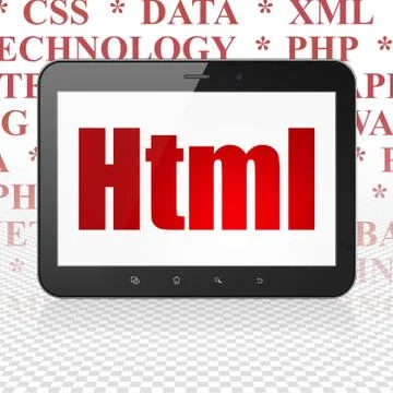 Programming concept: Tablet Computer with Html on display 스톡 일러스트